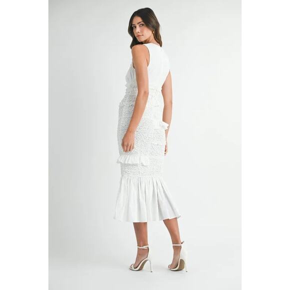 MABLE Ruffled Popcorn Smocked Mermaid Midi Dress - Picture 8 of 10